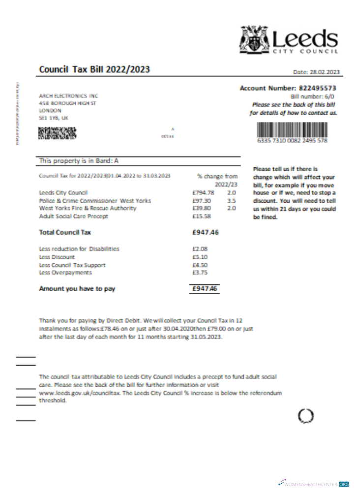 Download Leeds City Council tax business bill, SCR Photoshop template